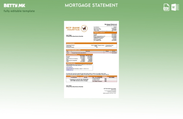 модерен стил Mauritius BCP Bank (Маурициус) Ограничена хипотека за извод од шабл